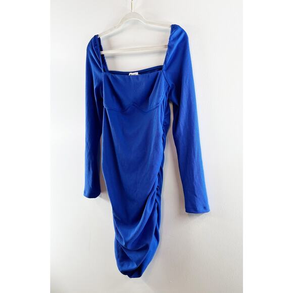 Princess Polly Portia Long Sleeve Ribbed Square Neck Mini Dress Blue 12 - Picture 10 of 10